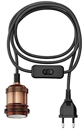 ledscom.de Cavo tessile RETRA, spina, interruttore, bronzo, 3 m, attacco lampada, 1x E27 max. 60W