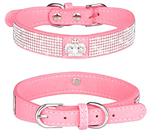 haoyueer Strass-Hundehalsband, niedlich, schillernd, funkelnd, weiches Wildleder, für Hunde und Katzen, mit Strasssteinen, Kristall-Diamant-Halsband für Haustiere und Hunde (S, Rosa-4)