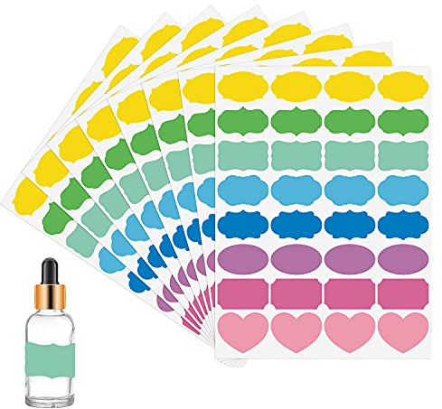 Wisdompro Etichette Adesive Colorate 256 pezzi, Etichette Adesive per Barattoli Vetro per Casa e Ufficio, Etichette Barattoli Cucina per Marcare Marmellate, Spezie, Oli Essenziali, ecc.