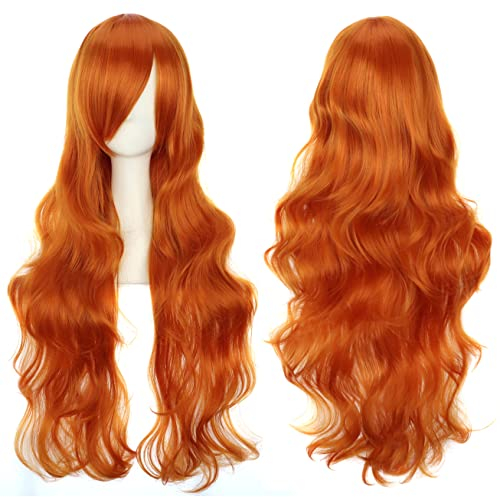 YEESHEDO Ingwer Cosplay Perücke für Frauen Langes Gewelltes Haar Synthetische Perücken mit Pony für Halloween Party Kostüm Anime 32 Zoll 80 cm