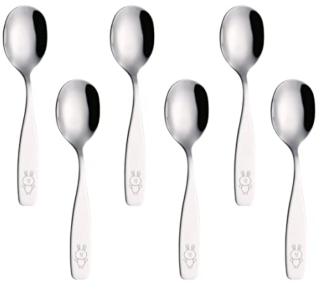 Exzact Lot de 6 cuillères en Acier Inoxydable pour Enfant - Motif Lapin gravé