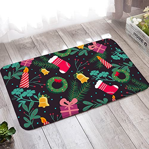 Bishilin Badezimmer Teppich rutschfest Waschbar, Türmatte 60x90 Weihnachten Innen Glocken Socke Geschenkbox und Weihnachtskranz Fußabtreter Haustür Außen
