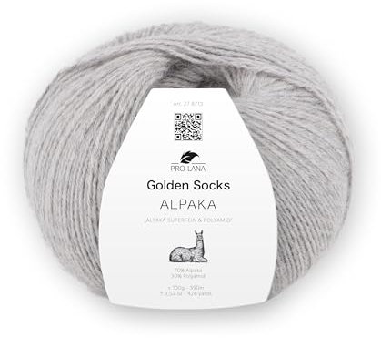 Pro Lana Golden Socks Alpaka, 100 g/390 m, 70% Alpaka, 30% Polyamid, 4-fädig, superweiche Sockenwolle (91 hell grau mel.)