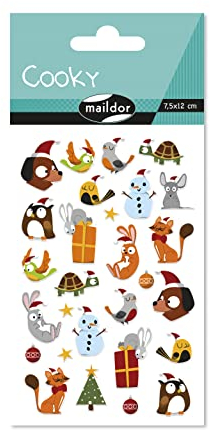 MY MANDARINE CY147C - 3D Stickers Cooky, 1 Stickerbogen 7,5x12 cm, 28 Stickers, Weihnachten Tiere, 1 Stück