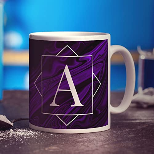 Personalised Purple Abstract Mug - Customise with Any Initial - Gift for Birthday, Christmas, Workplace - Present for Him, Her, Brother, Sister, Friend, Niece, Nephew, Colleague - 11oz Ceramic Cup
