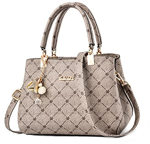 FORRICA Handtaschen Damen Exquisiter Anhänger Umhängetasche Elegant Ahornblatt Henkeltasche Frauen Shopper Tasche PU Leder Schultertasche Grau Griff