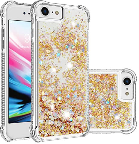 COTDINFOR Kompatibel mit iPhone SE 2022 Hülle Flüssigkeit Glitzer Stoßfest Fließend Glänzend Schlank Hülle für Schutzhülle Silikon Handyhüllen für Phone 6/7 / 8 / SE 2020 TPU Love Gold YBWTLS.