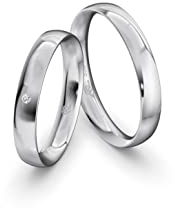 JC Trauringe Weißgold 333 Paarpreis Eheringe Gold | Verlobungsringe Gold breit 3,5 mm I Partnerringe mit Gravur in edler Schatulle I 2 Hochzeitsringe Herrenring & Damenring mit Stein (Profil 04)
