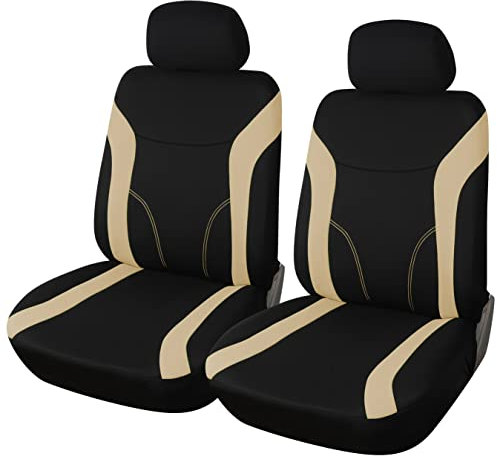 Upgrade4cars Auto-Sitzbezüge Vordersitze Beige Schwarz | Auto-Sitzschoner Set Universal für Fahrersitz & Beifahrer | Auto-Zubehör Innenraum
