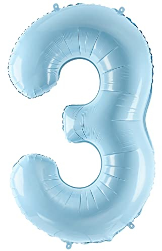 XXL Luftballon 3. Geburtstag Folienballon 3 Größe 86-100cm Ballon 3 Geburtstag Luftballon 3. Geburtstag Junge Jubiläum 3 Jahre Folienluftballon Zahl 3 Hellblau