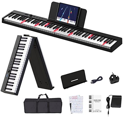 OYAYO 88 Tasten Faltbar klavier, Keyboard Electric Piano Foldable mit Halb Gewichtet Leuchttasten, Klavier Aufkleber, MIDI Bluetooth, Digitales Klavier mit 128 Rhythmen Töne für Anfänger Geschenk