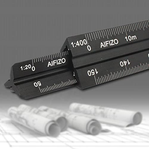 AIFIZO Dreikantmaßstab 2 Stück Für Zeichnungen von Architekten Mehrere Skalen Aluminium Maßstab Lineal Lasergravur 1:20, 1:25, 1:50, 1:75, 1:100, 1:125/1:100, 1:200, 1:250, 1:300, 1:400, 1:500