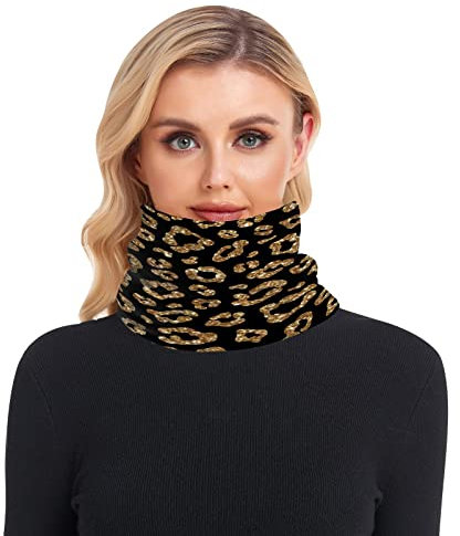Caihoyu Cache-cou d'hiver pour femme et homme en polaire pour temps froid - Écharpe tube de ski épaisse coupe-vent - Paillettes dorées et léopard noir, multicolore, taille unique