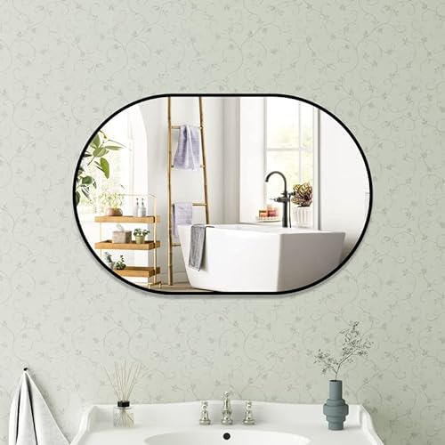BD-Baode Ovaler Spiegel 50x80cm, Ovaler Badezimmerspiegel mit Metallrahmenspiegel, Horizontal oder Vertikal Aufhängen, Kosmetikspiegel für Wohnzimmer, Schlafzimmer, Eingangsbereich (Schwarz)