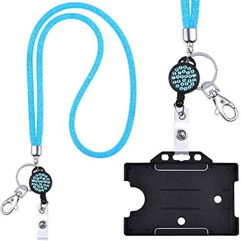 Kristall Lanyard TÜRKIS mit Ausweis Jojo + ID Kartenhalter schwarz Halskette Schlüsselband mit glitzernden Strasssteinchen Umhängeband