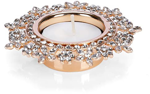 Single Crystal Tealight Candle Holders - Gold, Rose Gold, 8.5cm By ASVP Shop (Rose Gold)