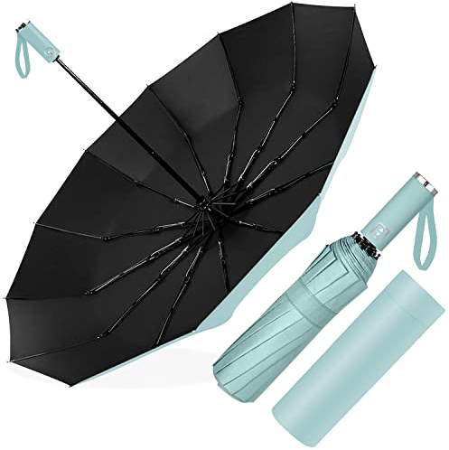 Poligono Regenschirm Sturmfest, Taschenschirm Automatisch Auf und Zu für Herren und Damen, kompakt, 12 Knochenschirm Groß, Durchmesser 105 cm (Minzgrün)