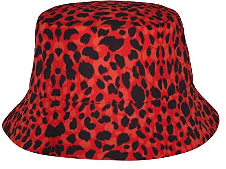 Roter Leopardenmuster, Fischerhut, Unisex, trendig, leicht, Outdoor, Spaß, Strand, Urlaub, geeignet für jede Jahreszeit., Rotes Leopardenmuster, Einheitsgr��e
