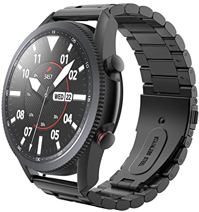 MoKo Metall Armband Kompatibel mit Samsung Galaxy Watch 3 45mm/Galaxy Watch 46mm/Gear S3 Frontier/S3 Classic, 22mm Edelstahl Ersatzarmband Uhrenarmband, Schwarz