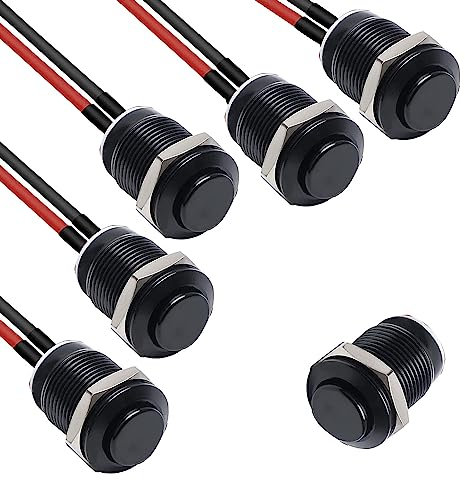 RUNCCI-YUN 5×12mm Impermeable Momentáneo Pulsador metal, Provisional Mini Botón, Pulsador Redondo,para Trompeta de Coche, PC, Lámpara de Mesa, Timbre de Casa(Alta Cabeza negro)