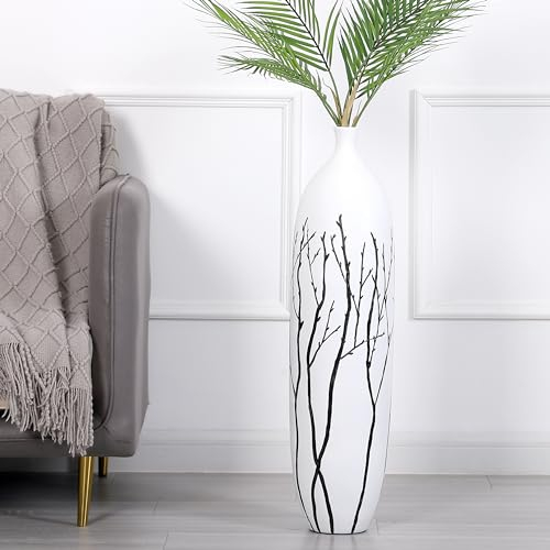 Leewadee Grand Vase A Poser Au Sol 80 cm Haut - Vase De Sol pour Fleur Ou Pampa, Blanc, Résine