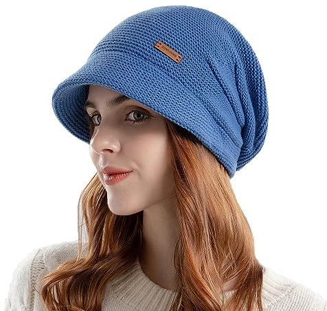 Gajaous Damen Winter Gefütterte Basken mütze Mütze Strick Ballon mütze Warm Slouchy Mütze mit Visier