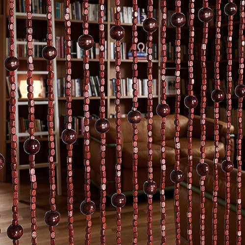 Foreate Handgefertigte 38 Stränge Perlenvorhänge für Türen Holz und Bambus Türperlen Hippie Vorhang für Flur 35,5 x 75 Zoll Türvorhänge Raumteiler BOH Wohnkultur Braun