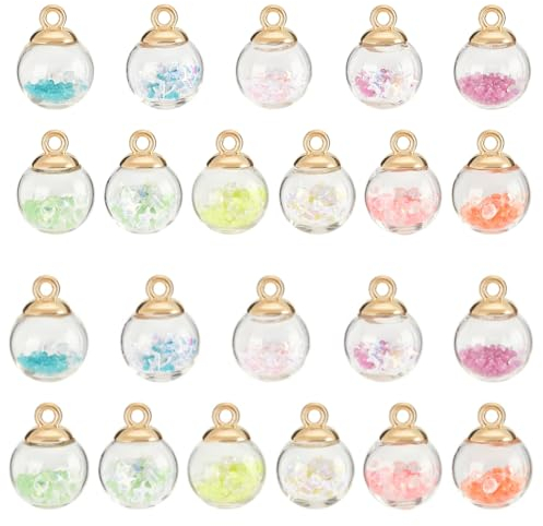 PH PandaHall 44pcs Glow in the Dark Charms, 11 Colors Glass Glowing Crystal Ball Pendants Small Globe Jewellery Bottles with Glitter Sequins for Earring Necklace Jewellery Making DIY Crafts