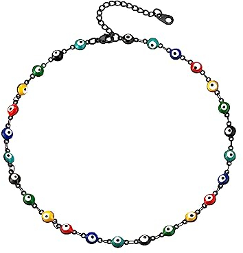 FOCALOOK Choker Kette Damen Schwarz Edelstahl Ketten Türkisches Auge kette Böse Blick Kette Böses Auge Halskette Halsband Nazar Amulett Schmuck Accessoires