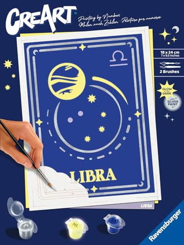 Ravensburger CreArt 23737 - Waage - Sternzeichen Malen nach Zahlen Erwachsene, DIY Malset mit Pinsel und Acrylfarben, Geschenk für Frauen und Männer, Malen für Erwachsene