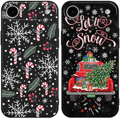 Yoedge 2 Stück Weihnachten Handyhülle für Apple iPhone 15 Hülle 6,1, Schwarz Weihnachts Schutzhülle mit Elch Muster Aesthetic, Christmas Case Stoßfeste Cover für iPhone 15