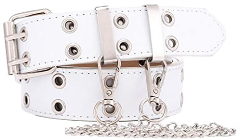 YunPeng Ledergürtel mit Doppelösen, Punk-Nieten, Rock-Jeans, Y2K-Gürtel für Damen und Herren, weiß, One size