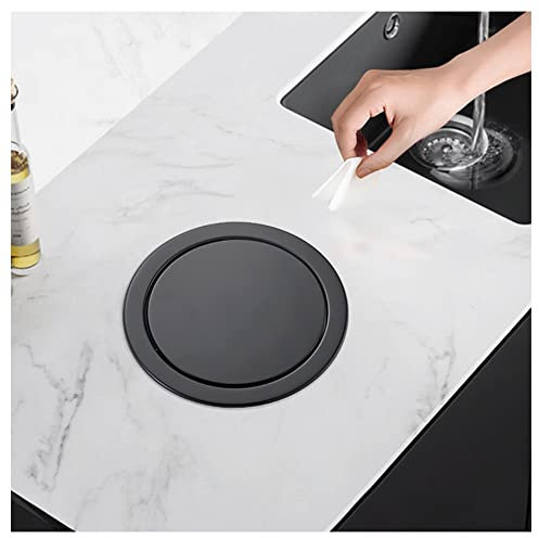 Sxlawesom Couvercle De Comptoir Encastré Rond Poubelle Encastrée avec Couvercle Automatique Poubelle À Clapet en Acier Inoxydable pour Banc De Cuisine Salle De Repos(Zwart,21x40cm)