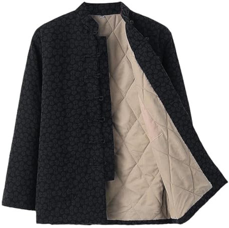 GVILTY Hiver Chaud Épais Jacquard Tang Costume De Vêtements Traditionnels Chinois Manches Longues, Hommes Vêtements Kung Fu Tops Art Martial Uniforme Aile Chun Veste black-4XL