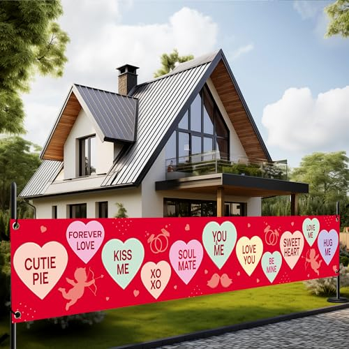 KatchOn, Herz-Valentinstagsbanner – XL, 308 x 50 cm, Gesprächs-Herz-Dekoration, Valentinstagsdekoration, Valentinstags-Banner für Valentinstag, Party-Dekorationen, Valentinstagsdekorationen