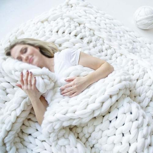 Amunpitic Grob Gestrickte Decke 180x200cm, Handgefertigt Strickdecke, Super Soft Grobstrick Überwurf Decke, Chenille Grobstrick-Decke, Gemütliche Warme Decke, für Bett, Sofa