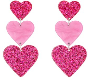 KBRPEY Orecchini Donna Argento 925 Cuore Rosa Glitterato Orecchini Pendenti Eleganti per Feste e Occasioni Speciali