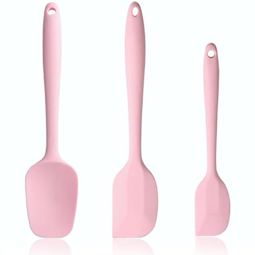 Spatule Cuisine, Spatule Antiadhésifs, Spatule Silicone, 3PCS Spatule Résistant à la Chaleur Cuillère Silicone Spatule Pâtisserie Maryse Silicone Ustensiles Silicone (Rose) (Rose)