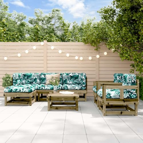 QJBSAVVA 7-TLG. Garten-Lounge-Set, Gartensessel Sitzecke Balkon Eckbankgruppe Balkon Sessel Geeignet für Wenig Platz Außen Balkon Garten Kiefernholz Imprägniert