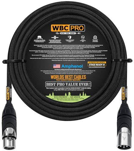 25 Foot - WBC-PRO-Quad Ultra-Silent Ultra-Flexible Balanced Star-Quad Cable with Amphenol Male & Female XLR Plugs & Black Tweed Jacket