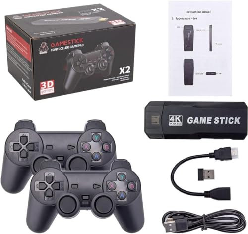 Cawevon Consola de videojuegos retro, mini palo de juego Plug and Play, controladores inalámbricos recargables duales de 2.4 G. Juego de palo nostalgia con más de 20 emuladores y tarjetas de 256 G,