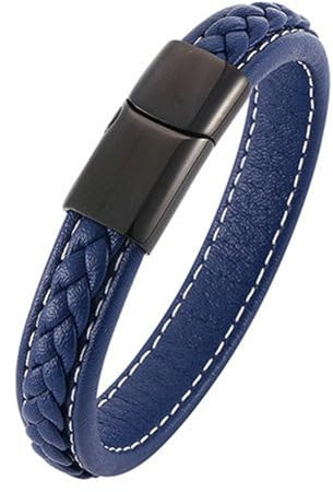 Daesar Lederarmband Herren mit Magnetverschluss, Charm Armbänder Leder Geflochten Partnerarmband Edelstahl Armband Blau Leder 16.5CM