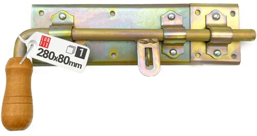 LUN FIX Türriegel 280x80mm Rechts Gold Rechts Gold, Stabiler Bolzenriegel | Stabiler Bolzenriegel für Gartentor und Garagentor, Schlossriegel Torverschluss aus Metall Verzinkt für Tür, Pforte