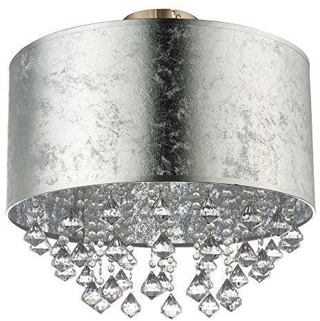 GLOBO LED Deckenlampe dimmbar mit Fernbedienung Blattsilber Wohnzimmerlampe Kristalle Deckenleuchte rund, RGB Farbwechsel, Metall, 8,5W 806lm warmweiß, DxH 30x31 cm