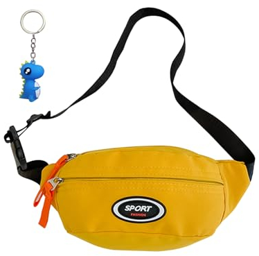 Bauchtasche Kinder, Brustbeutel Mädchen Jungen, Umhängetasche mit Dinosaurier-Anhänger (Gelb)