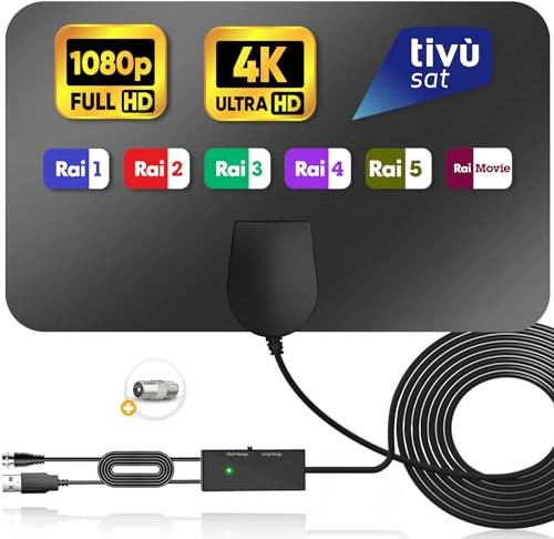 Leistungsstarke verstärkte interne TV-Antenne – Digitale terrestrische TV-Antenne mit 500 km Empfangsentfernung, tragbare Antenne für den Innenbereich, Unterstützung 4K / 1080P HDTV, mit 5 m