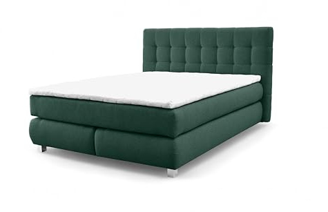 FURNISTAR Echtes Boxspringbett Blake mit Pocketmatratze und Bonellmatratze Familienbett mit Topper und Taschenmatratze Bett mit 2 Matratzen Polsterbett Schlafzimmer (180x200, Flaschengrün)