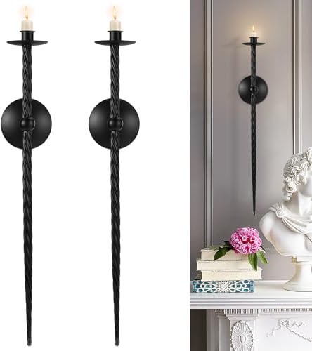 Wall Candle Sconces Set of Two, Large Wall Candle Holder Twisted Candle Sconces Wall Mount Metal Candle Holders Decor for Dining Room, Living Room, Office, Bathroom