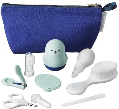 Nuby Baby-Badepflegeset mit 8 wichtigen Pflegeartikeln | Reisetasche | wasserdichtes Futter | ideal für Reisen oder zu Hause