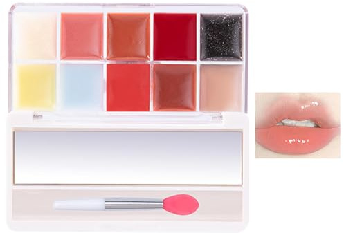 Lip Gloss Flach, 10 Farben, Jelly Lip Cream, Palette, High-pigmented Lipstick Set, Professional Lip Palette, High-Pigmented Lipstick Set, Professional Lip Palette für Damen, Mädchen